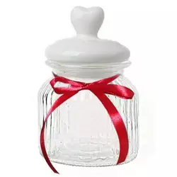 Ємність скляна з керамічною кришкою з червоним бантом S&T 7079-1 7054-1, 700ml Ємність скляна з керамічною кришкою з червоним бантом S&T 7079-1 7054-1, 700ml