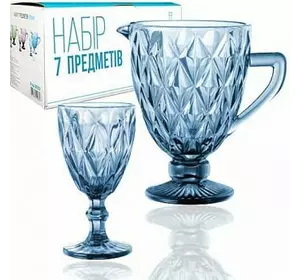 9052 Набір 7пр Грані кобальт 1 глечик  6 келихів 340мл 9052 Набір 7пр Грані кобальт 1 глечик  6 келихів 340мл