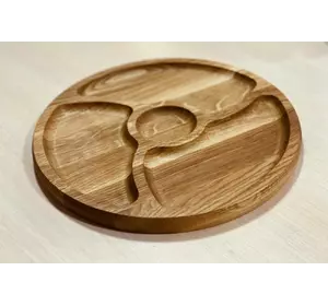 тарілка деревяна на 3 секції з соусом  30см